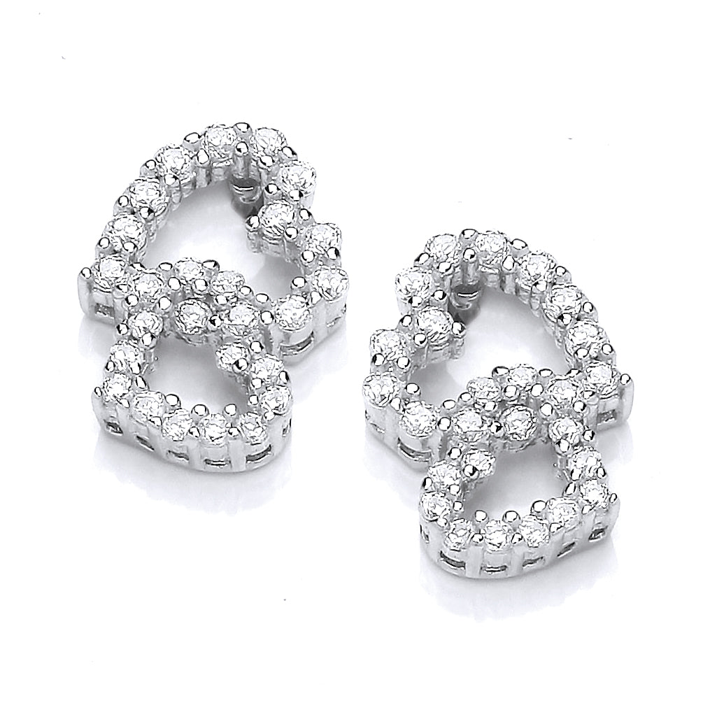 Silver & Cubic Zirconia Frilly heart Earrings