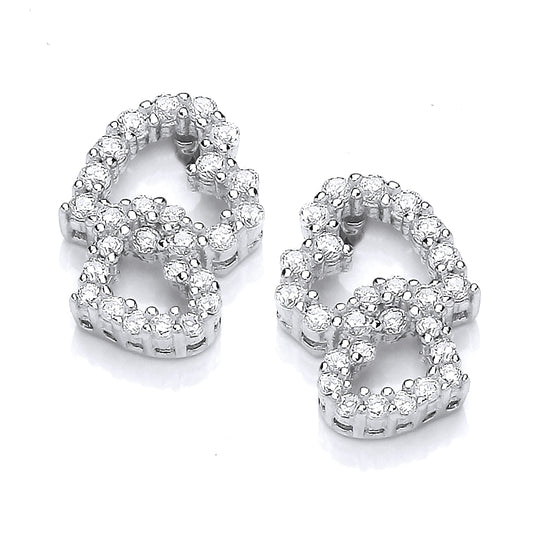 Silver & Cubic Zirconia Frilly heart Earrings
