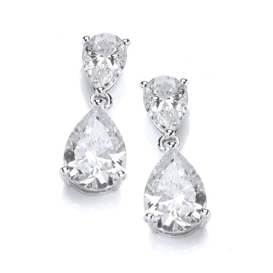 Silver Double Delight Cubic Zirconia Teardrop Earrings
