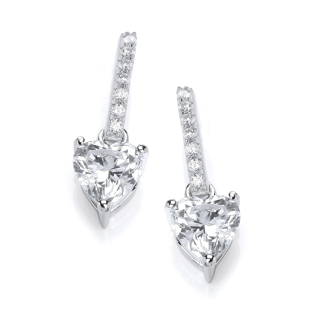 Silver & Cubic Zirconia heart drop Earrings