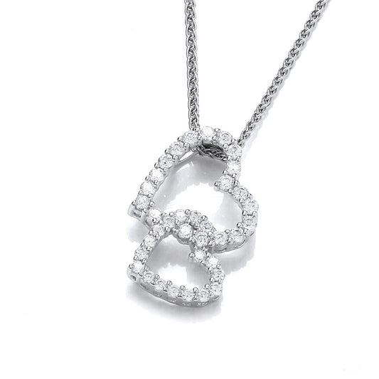Silver & Cubic Zirconia frilly hearts Necklace