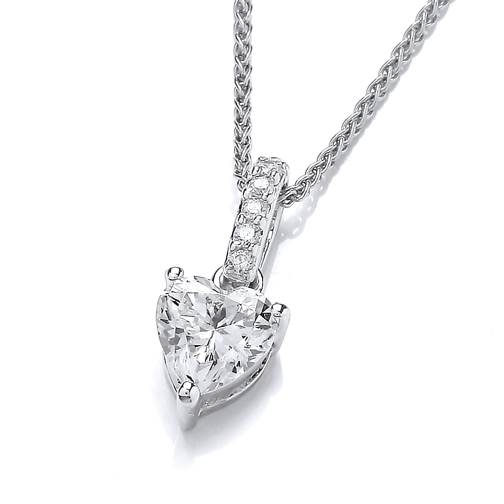 Silver & Cubic Zirconia heart drop Necklace
