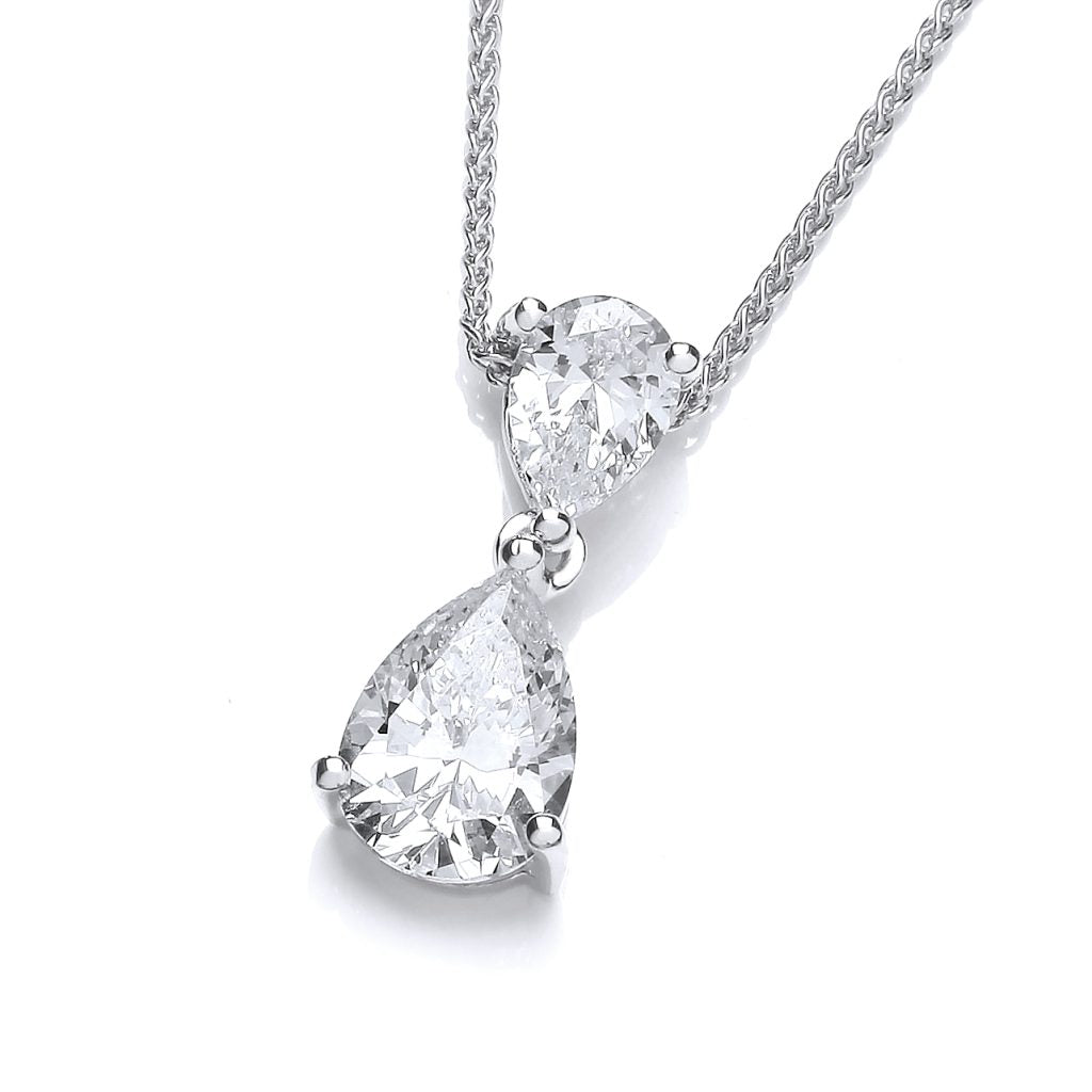 Silver Double Delight Cubic Zirconia Teadrop Pendant