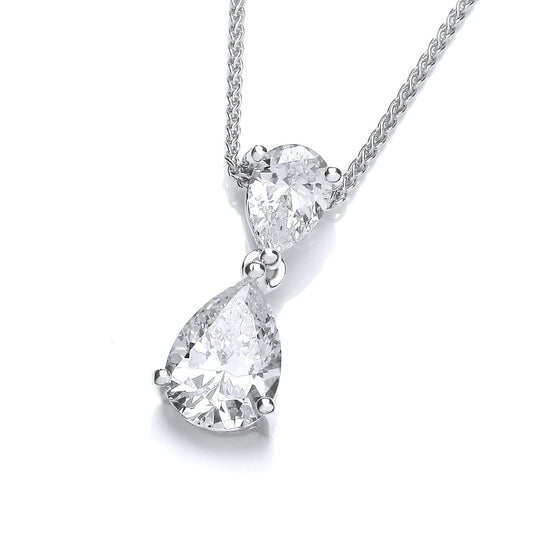 Silver Double Delight Cubic Zirconia Teadrop Pendant