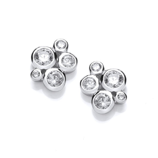 Silver & Cubic Zirconia Bubble Cluster Earrings