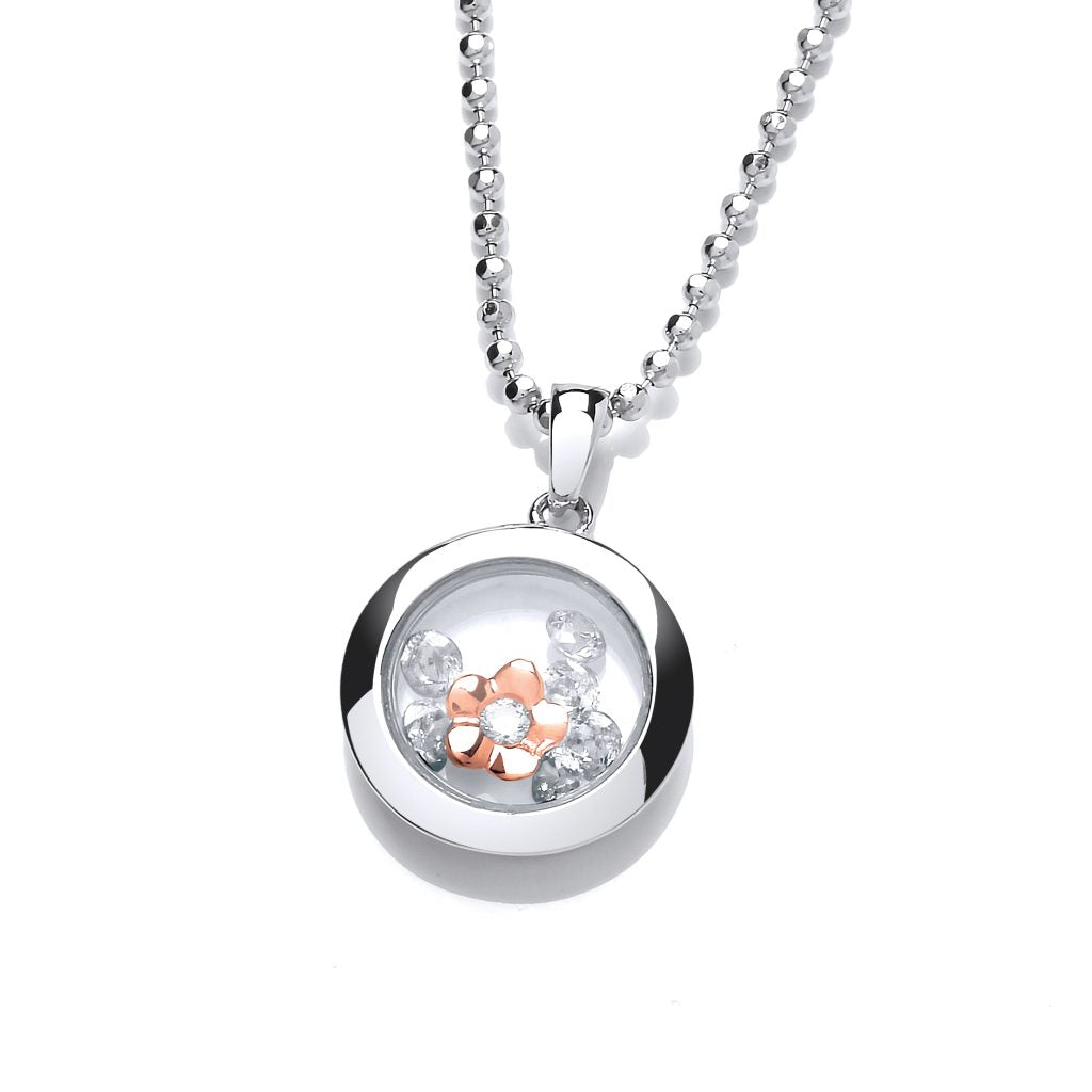 Silver, Rose Gold detail & Cubic Zirconia Celestial Mini Forget-Me-Not Pendant