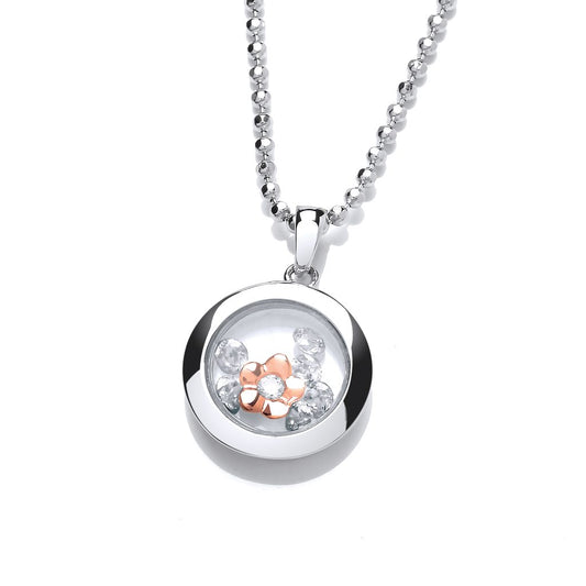 Silver, Rose Gold detail & Cubic Zirconia Celestial Mini Forget-Me-Not Pendant