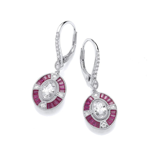 Silver & Cubic Zirconia Oval Deco Drop Earrings