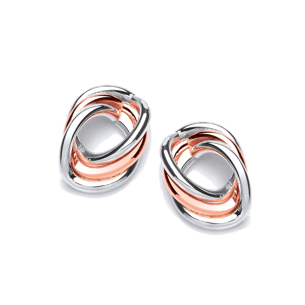 Silver and Copper Triple Oval stud Earrings