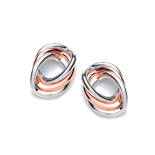 Silver and Copper Triple Oval stud Earrings