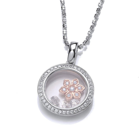 Silver, Rose Gold detail & Cubic Zirconia Celestial Flower Pendant