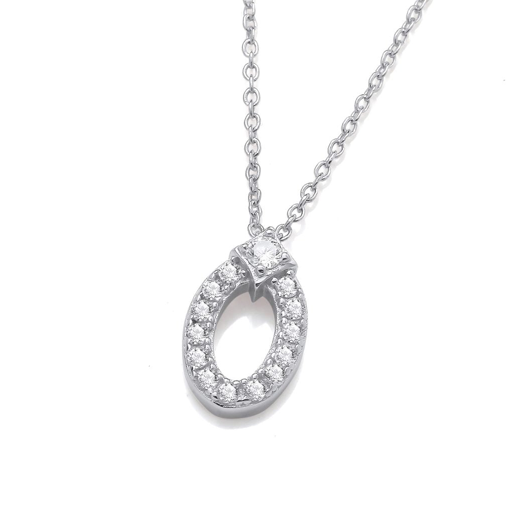 Silver & Cubic Zirconia Dainty Oval Necklace and earrings set