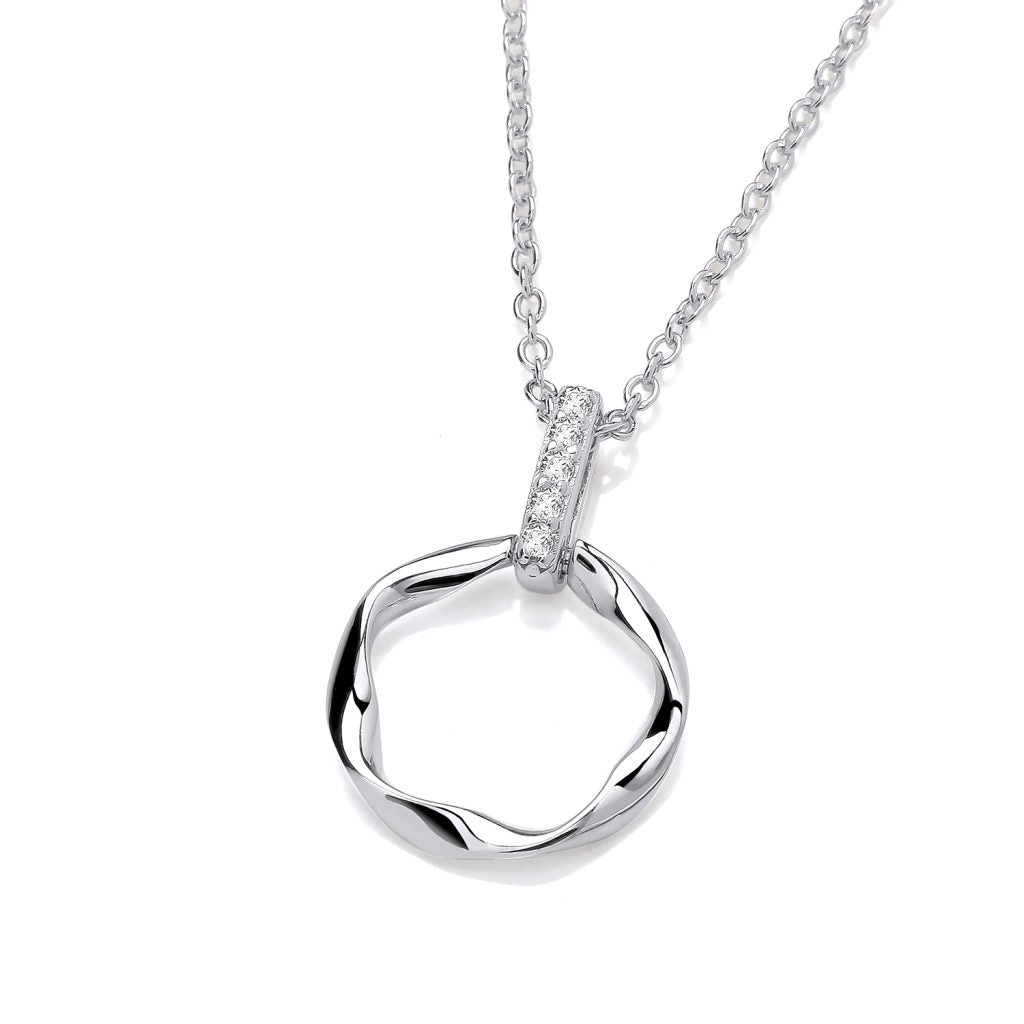 Silver & Cubic Zirconia wavy circle Necklace