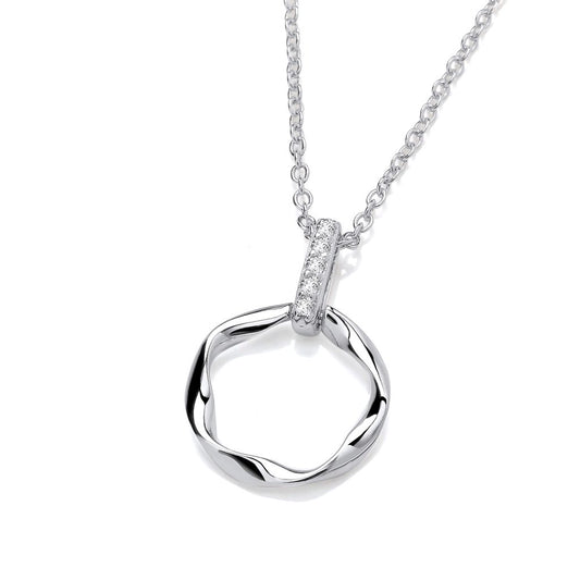 Silver & Cubic Zirconia wavy circle Necklace