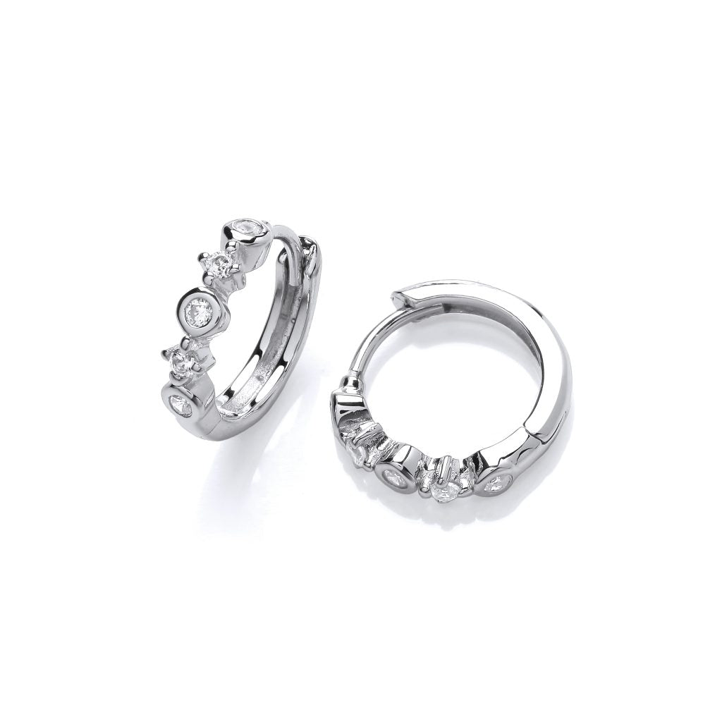 Silver & Cubic Zirconia mix Huggie Earrings