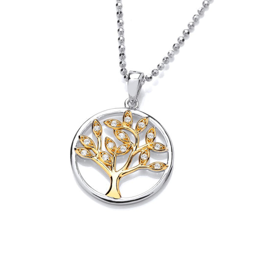 Silver Gold detail & Cubic Zirconia Tree of Life Design pendant