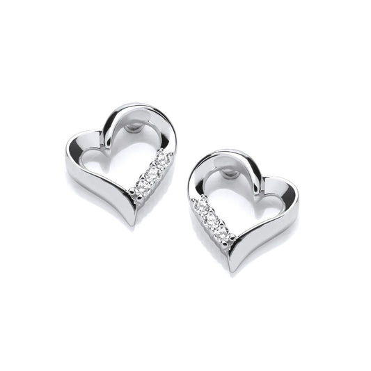 Silver & Cubic Zirconia offset heart Earrings