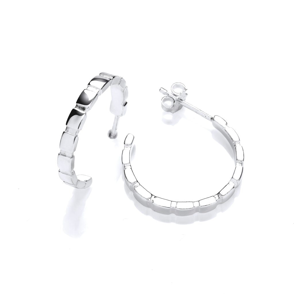 Grooved Silver Half Hoop Earrings