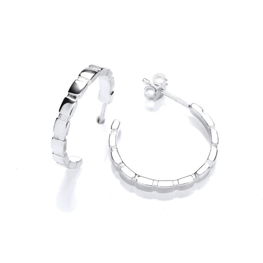 Grooved Silver Half Hoop Earrings
