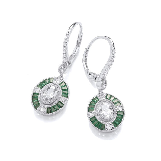 Silver & Cubic Zirconia Oval Deco Drop Earrings