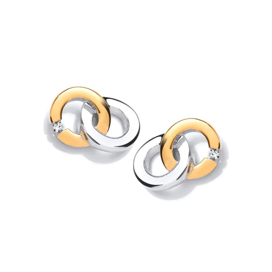 Silver, Gold detail & cubic zirconia linked rings Earrings