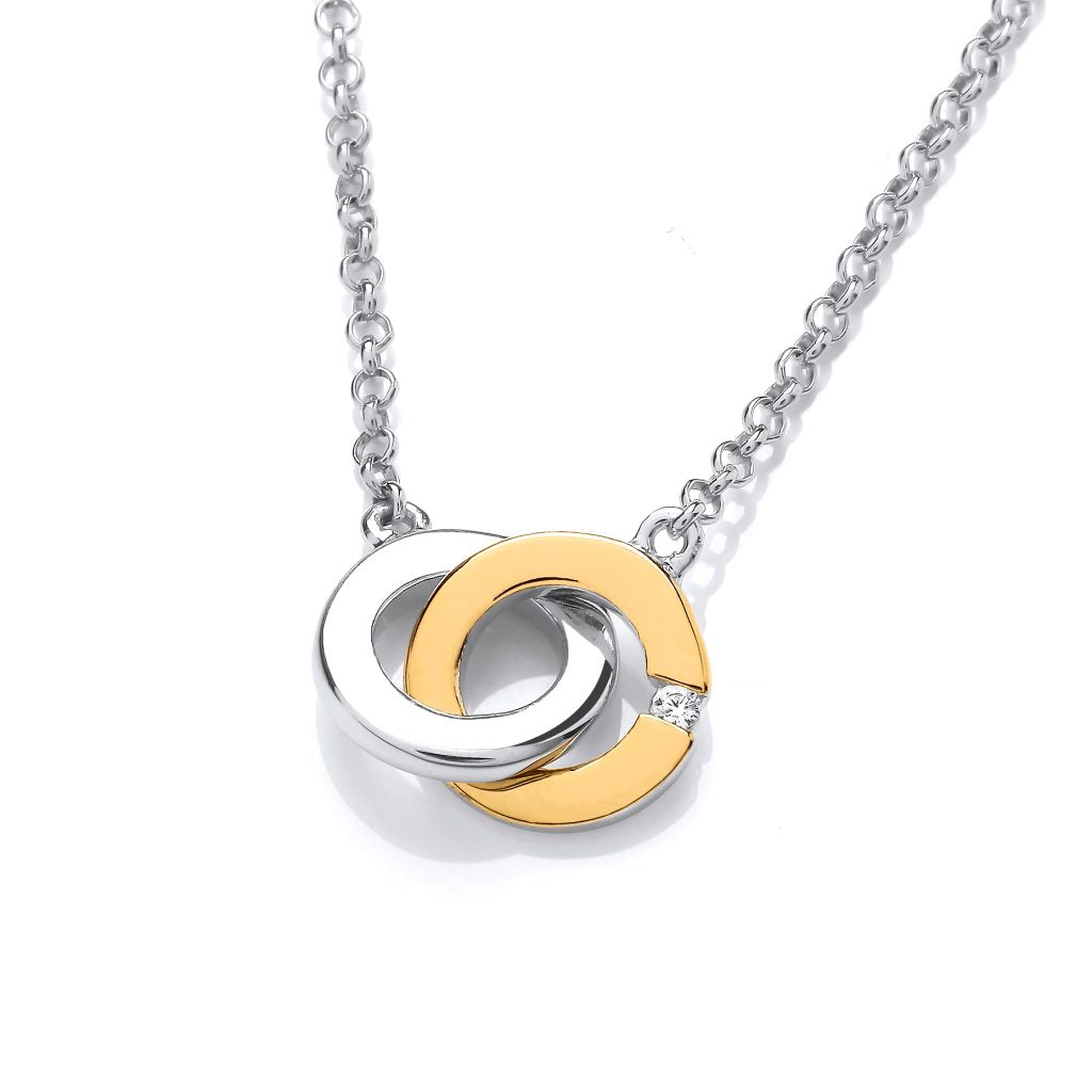 Silver Gold detail & Cubic Zirconia linked rings pendant
