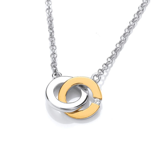 Silver Gold detail & Cubic Zirconia linked rings pendant