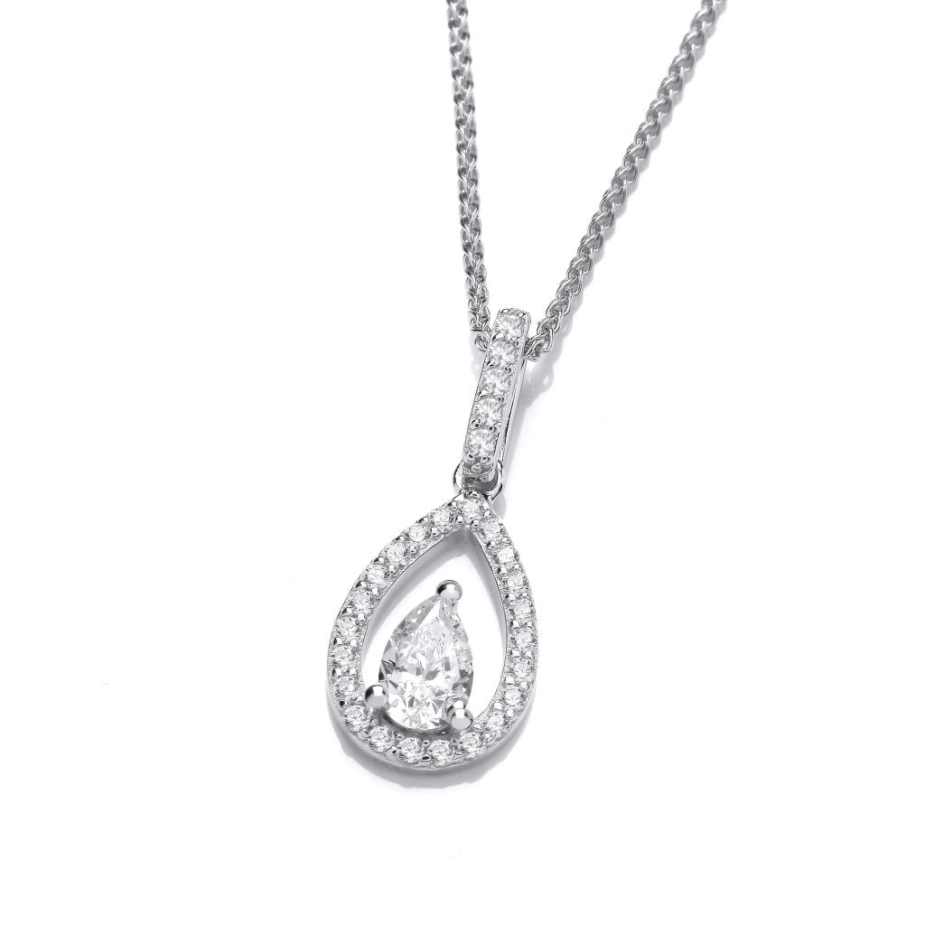 Silver & Cubic Zirconia Two Tears Pendant and earrings set