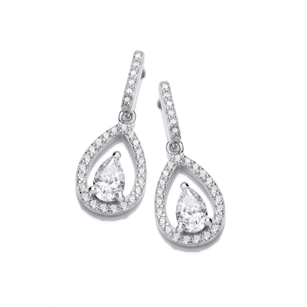 Silver & Cubic Zirconia Two Tears Pendant and earrings set