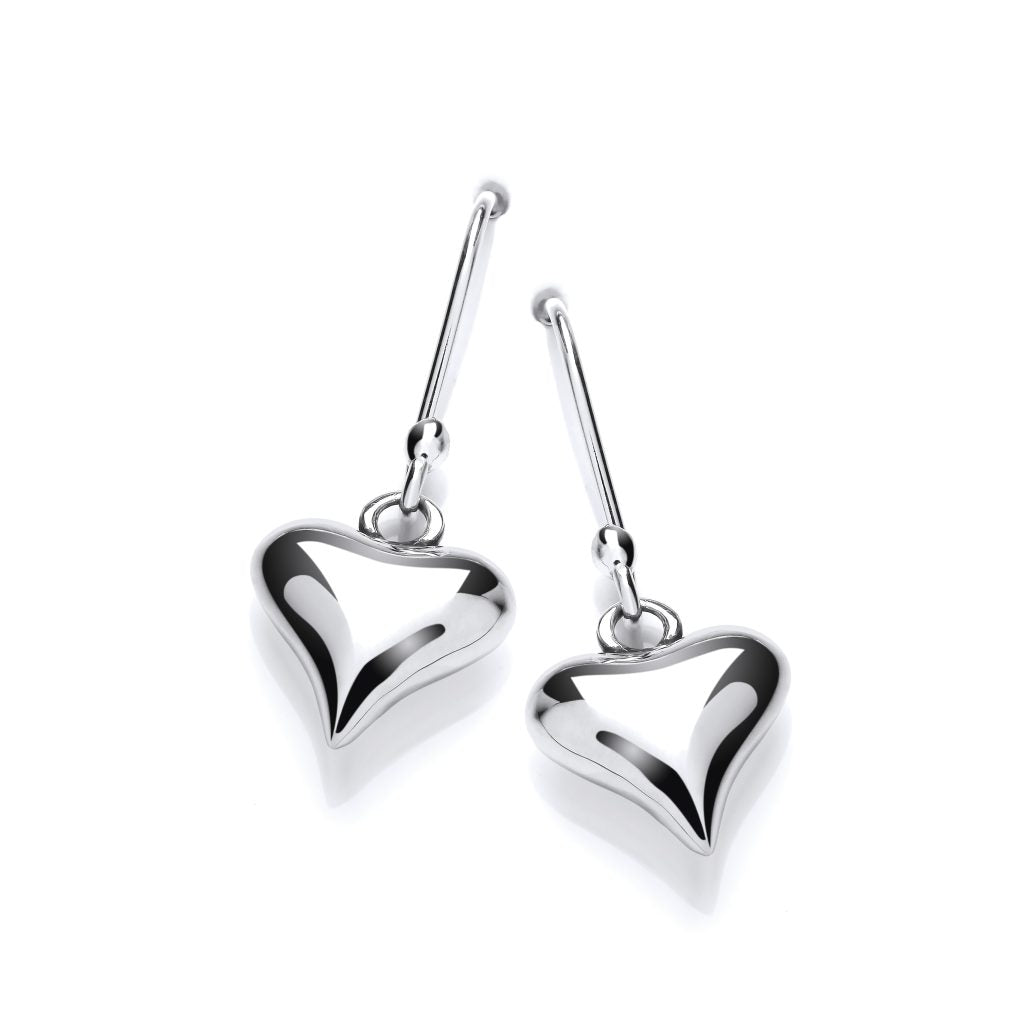Simple Silver Heart Drop Earrings