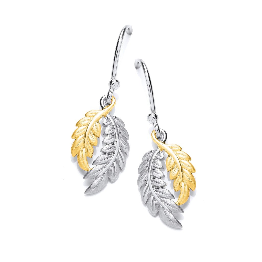 Silver & Gold detail feather Earrings