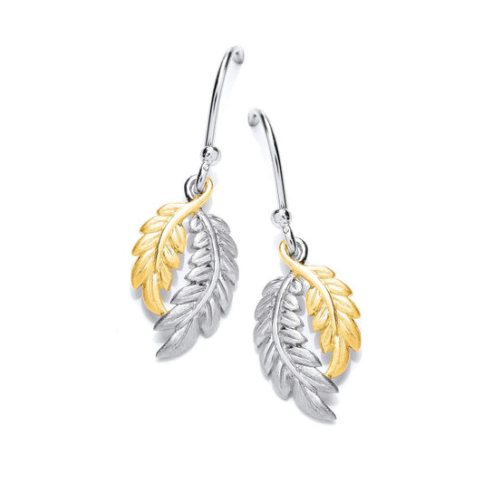 Silver & Gold detail feather Earrings
