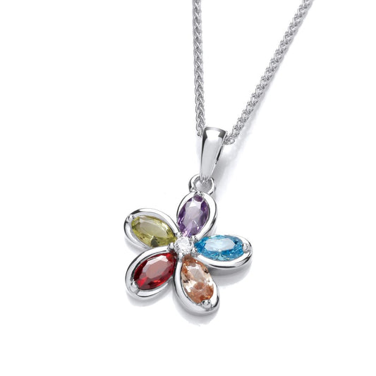 Silver & Rainbow Colours Cubic Zirconia Flower Pendant