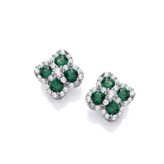 Silver & Cubic Zirconia Vintage Clover Earrings