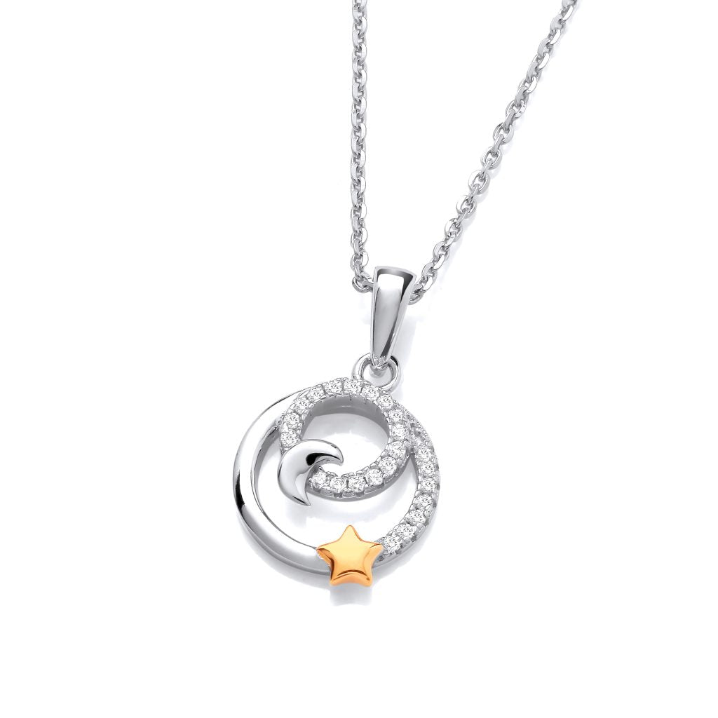Silver Gold detail & Cubic Zirconia solar eclipse pendant