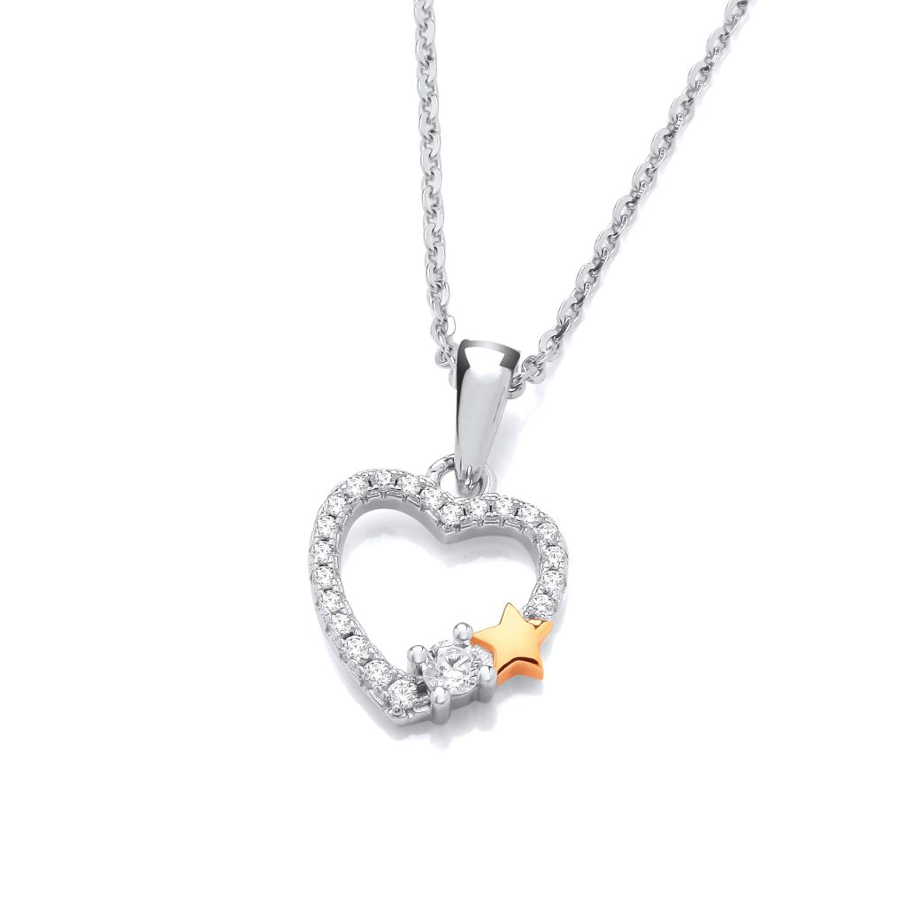 Silver Gold detail & Cubic Zirconia heart of the galaxy pendant