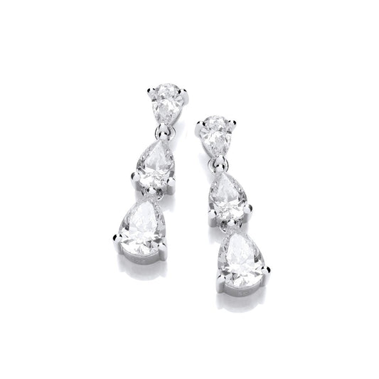 Silver & Triple Cubic Zirconia Teardrop Earrings