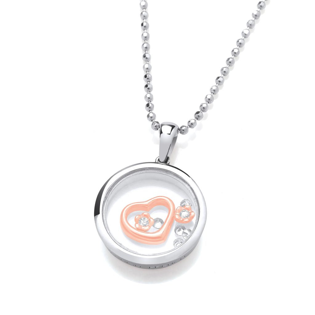 Silver, Rose Gold detail & Cubic Zirconia Celestial Love and Beauty Pendant