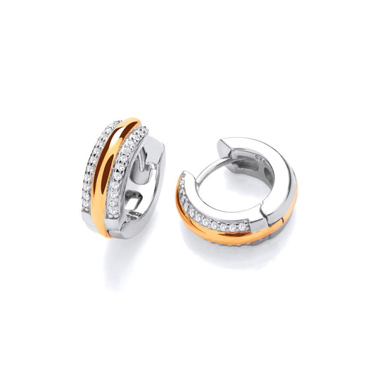 Silver, Gold detail & cubic zirconia Happy Huggie Earrings