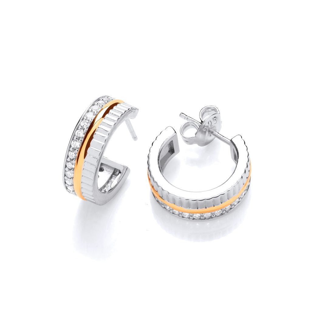 Silver, Gold detail & cubic zirconia Half Hoop Earrings