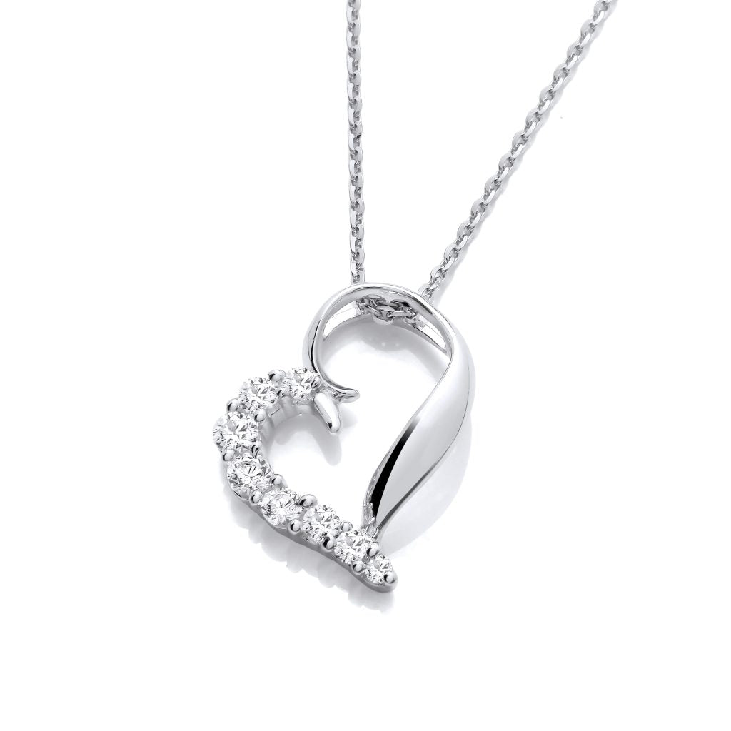 Silver & Cubic Zirconia offset heart Necklace