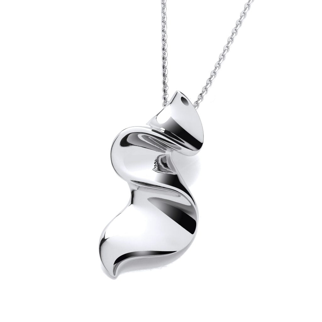 Silver Folded Ribbon Drop Pendant
