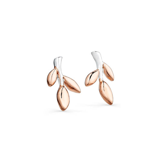 Silver leaves style stud earring with Rose Gold Detail