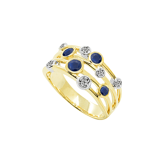 9ct Yellow Gold Diamond and Sapphire Scatter Ring