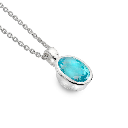 Silver and Blue Topaz oval necklace