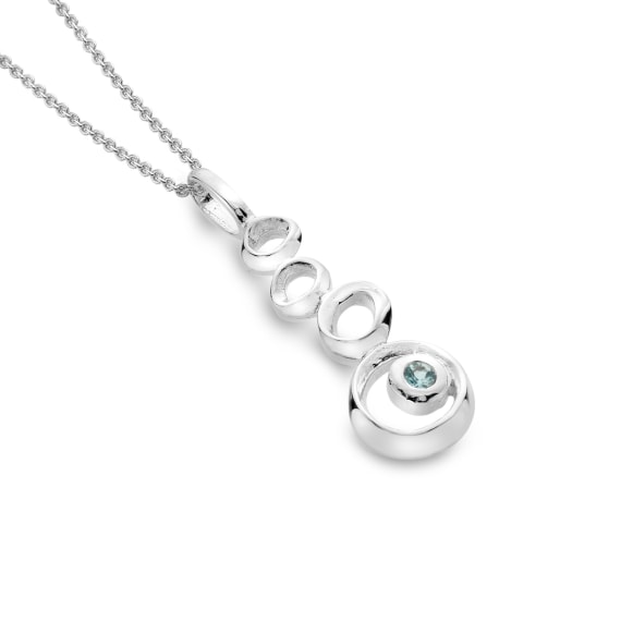 silver and blue topaz cascading pebble pendant