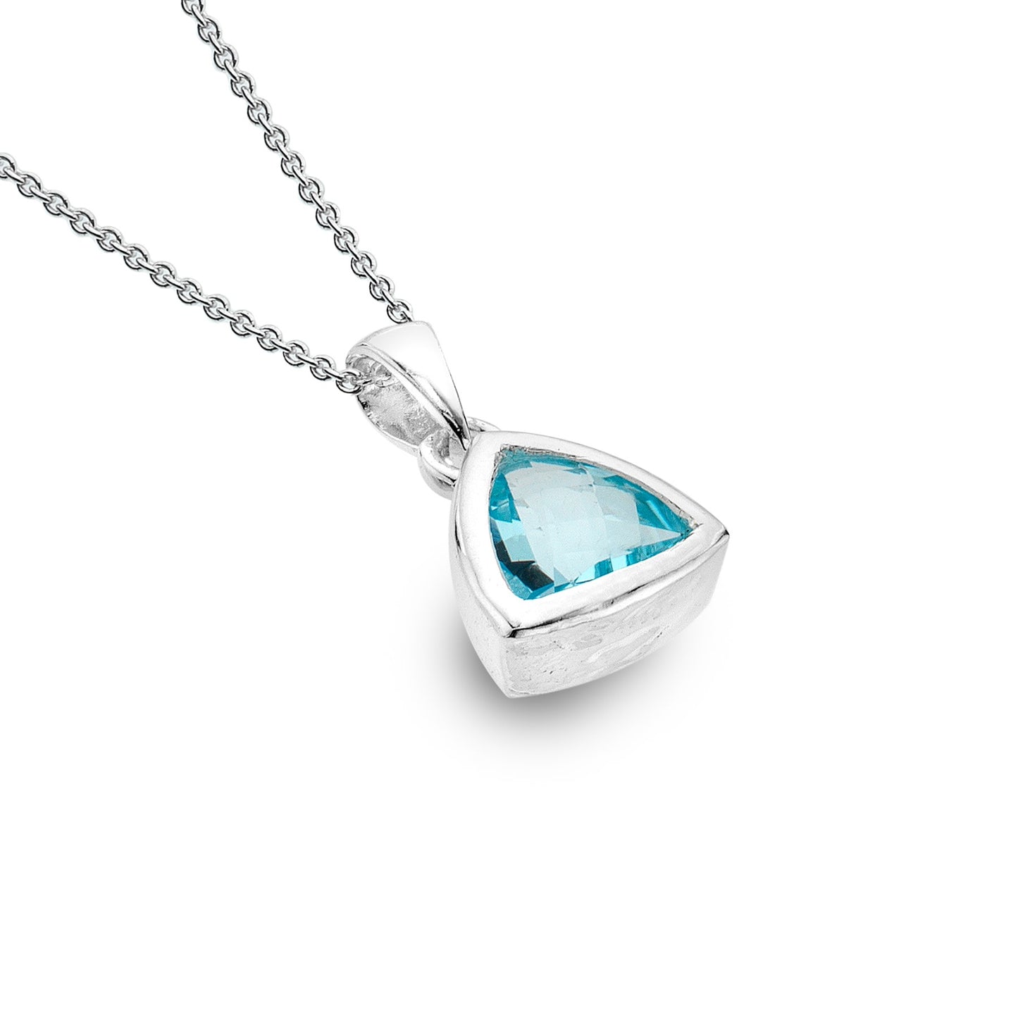 silver and blue topaz triangular pendant