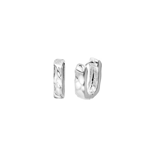 silver hammered style oval hoop earrings