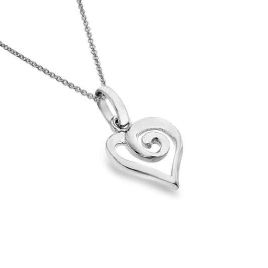 silver open cut spiral heart pendant