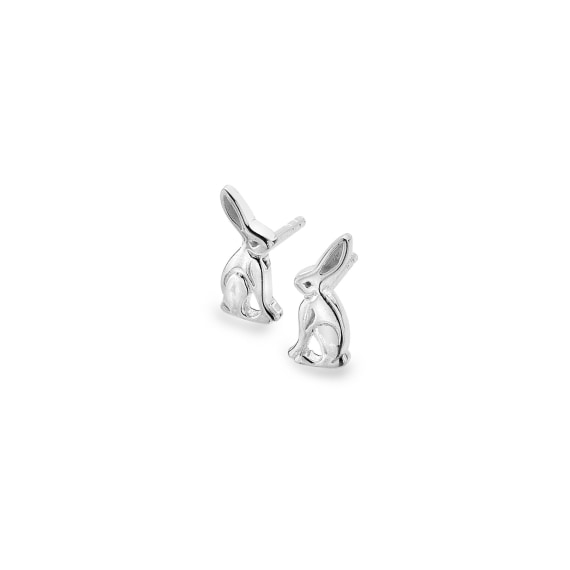 silver hare stud earrings